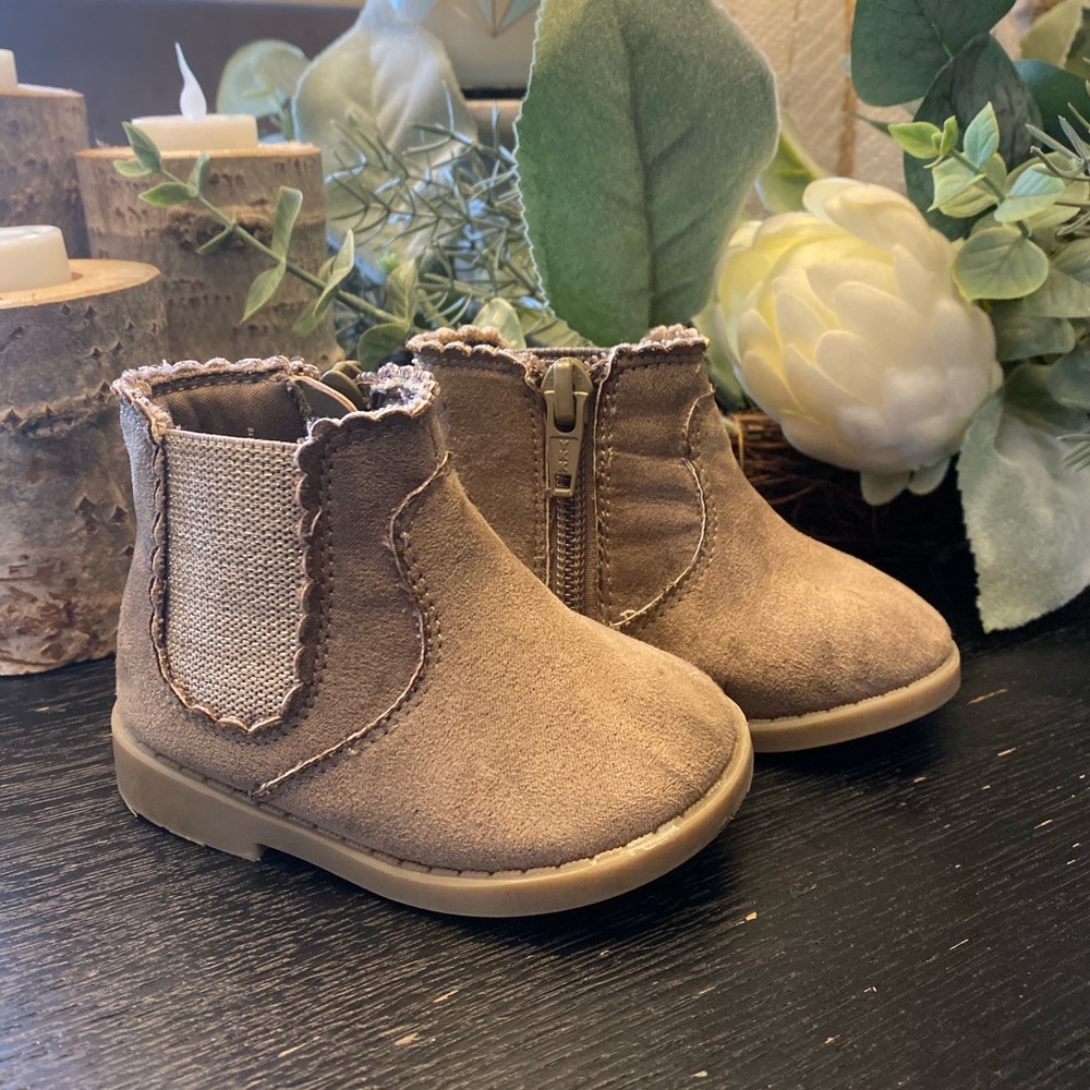 Faux Suede Booties with Shimmer Elastic Sides